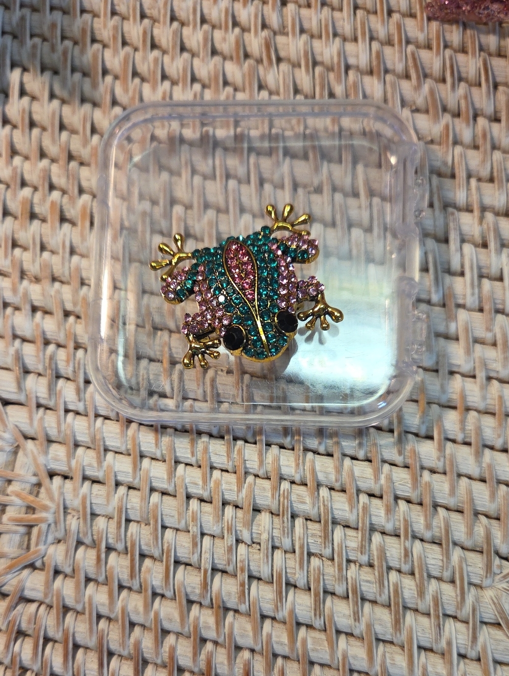 Frog Brooch with Green & Pink Crystals